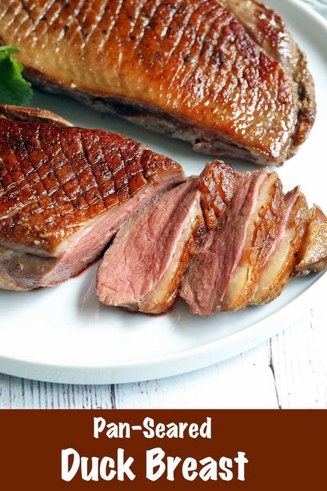 Duck breast served sliced on a white plate. Roast Duck Breast, Pan Seared Duck Breast, Cooking Duck Recipes, Baked Duck Breast Recipes, Cooking Duck Breast, Seared Duck Breast Recipes, How To Cook Duck Breast, Duck Recipes Breast, Duck Breast Recipes Easy