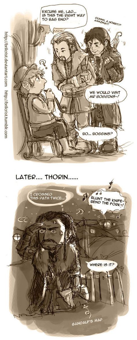 Journey to Bag End by Brilcrist.deviantart.com on @DeviantArt ---- I love the headcannon that Thorin is near-sighted to the point of being legally blind, but the thought that he could not hear the racket the others were making at Bag End either is hilarious!!! Thorin X Bilbo Fanart Kiss, Thorin X Thranduil, Thorin Hobbit, Thorin Oakenshield Fanart, Bilbo X Thorin, Ring Wraiths, Hobbit Funny, Kili Hobbit, Sleeping Sun