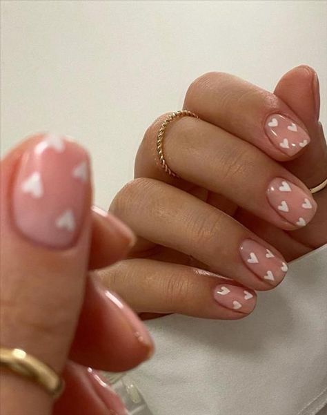 Nails Design | Charming short acrylic heart nails to try for your Valentine nails ideas - Mycozylive.com Nail Art Simple, Simple Gel Nails, Soft Nails, Short Acrylic Nails Designs, Nail Nail, Short Nail Designs, Girls Nails, Minimalist Nails, Heart Nails