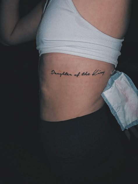 Daughter Of A King Tattoo, Christian Rib Tattoos, Daughter Of The King Tattoo, Simple Christian Tattoos For Women, The King Tattoo, Tattoos Christian, Tattoo King, Simple Tattoo Ideas, Biblical Tattoos