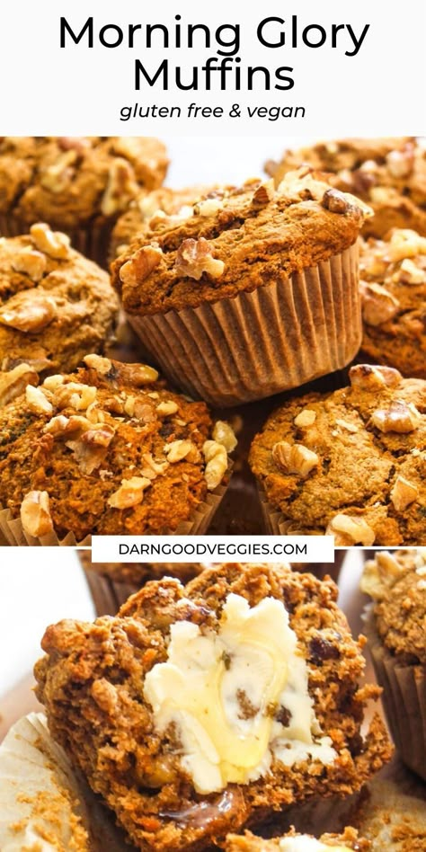 Satiating Breakfast, Gluten Free Morning Glory Muffins, Resep Vegan, Glory Muffins, Morning Glory Muffins, Fruit Orange, Gluten Free Muffins, Whole Grains, Gluten Free Oats