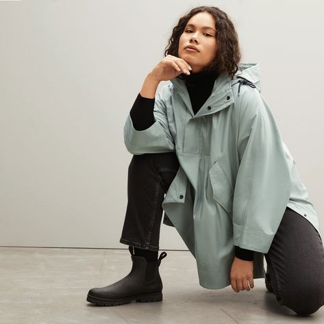 Women’s ReNew Poncho | Everlane Rain Jacket Outfit, Poncho Outfit, Plastic Water Bottles, Autumn 2022, Anorak Jacket, Funky Fashion, A Rainy Day, Women's Coats, Clothes Collection