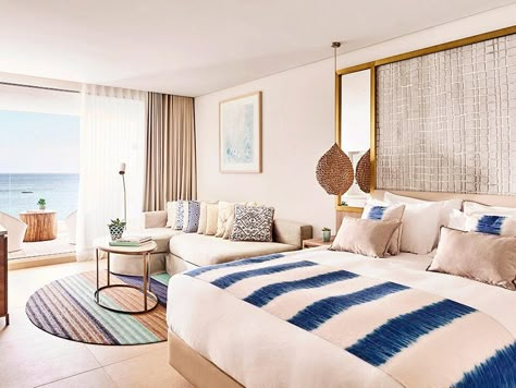 Nobu Hotel Ibiza Bay | Gallery | Best hotel in Ibiza Resort Style Apartment, Hotel Beach Design, Coastal Hotel Design, Coastal Hotel Room, Beach Hotel Room Design, Beach Hotel Design, Ibiza Bedroom, Coastal Hotel, Boutique Hotel Bedroom