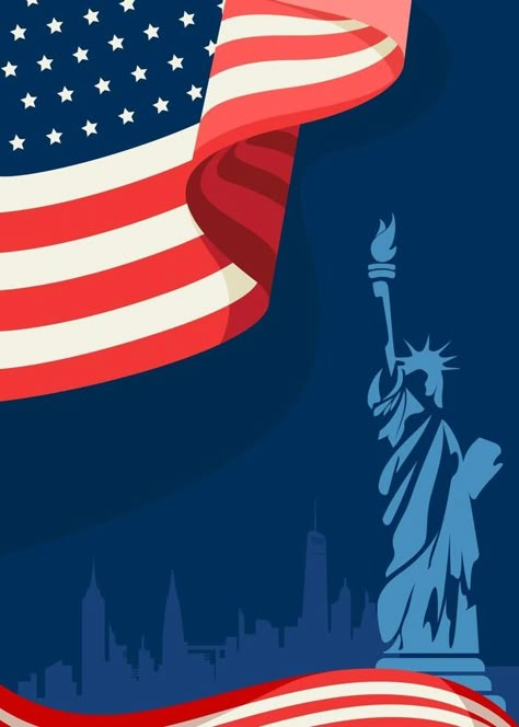 Poster with american flag and Statue of Liberty Patriotic Wallpaper, 4th Of July Events, 4th Of July Clipart, Usa Wallpaper, America Theme, Digital Advertising Design, New York Pictures, United States Flag, New Photo Download