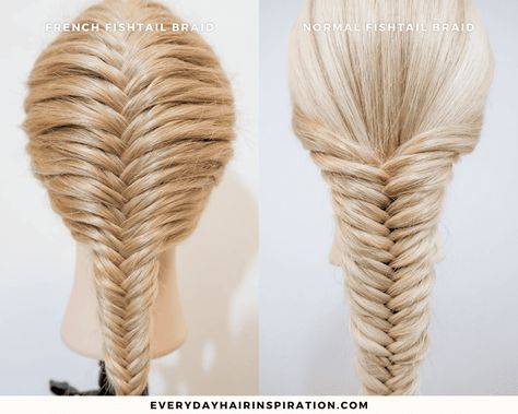 How To French Fishtail Braid - Everyday Hair inspiration Fishtail French Braid Tutorial, Fishtail Braid How To, Fish Bone Braid, French Fishtail Braid, Diy Body Spray, Fishbone Braid, Dutch Fishtail Braid, French Braids Tutorial, French Fishtail