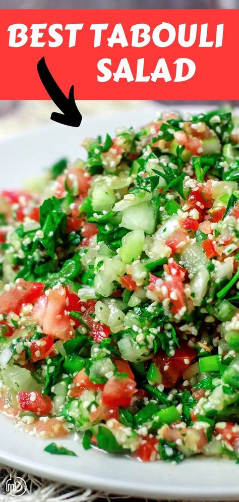 Want to make the best Tabouli salad? This recipe is your ticket! Tabouli or tabouleh is a Mediterranean salad made with finely chopped vegetables, parsley and bulgur, and this tutorial and video shows you exactly how to make it! The BEST! Plus lots of ideas for what to serve along. #tabouli #tabouleh #lebanesefood #middleeasternfood #mediterraneansalad #mediterraneandiet #mediterranean Tabouli Salad Recipe, Tabouli Recipe, Salad Macaroni, Tabouli Salad, Salad Quinoa, Parsley Salad, Chopped Vegetables, The Mediterranean Dish, Mediterranean Salad