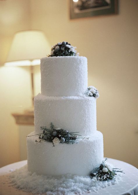 17 Of The Most Festive Winter Wedding Cakes Ever Winter Wonderland Wedding Decorations, Wonderland Wedding Cake, Winter Wedding Cakes, Wonderland Wedding Decorations, Winter Torte, Christmas Wedding Cakes, Snow Wedding, White Cakes, Winter Wedding Cake