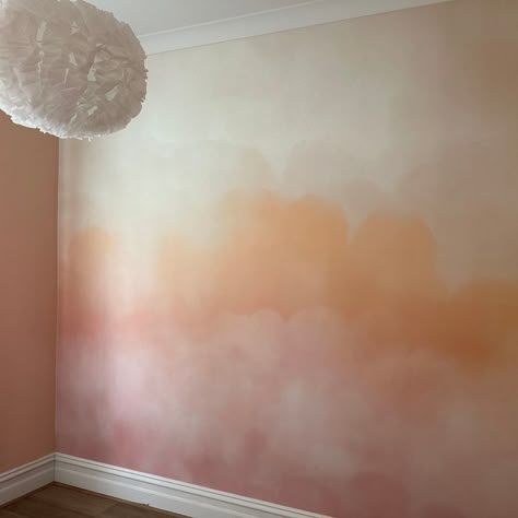 Diy Cloud Mural, Kids Room Murals Diy, Cool Wall Painting Ideas, Cloud Bedroom, Ikea Australia, Sunset Color Palette, Mural Inspiration, Expensive Items, Interior Murals