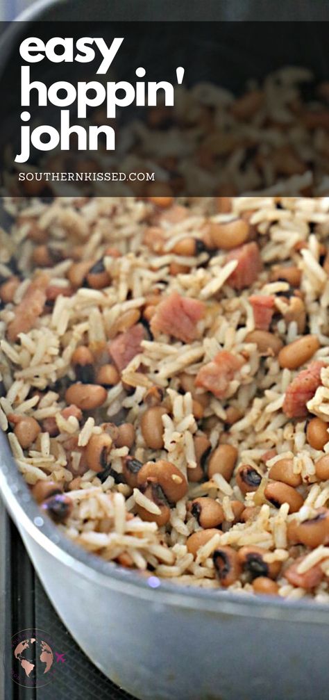 A blend of rice, black-eyed peas, ham and seasoning, Hoppin' John is a delicious way of ringing good luck for the New Year - or any other time you want a delicious side dish.  #sidedish #southernkissed Blackeyed Pea Recipes, Hoppin John Recipe, Side Dishes For Ham, Black Eyed Peas Recipe, Georgia Food, Hoppin John, Southern Recipes Soul Food, Rice And Beans, Rice Side Dishes