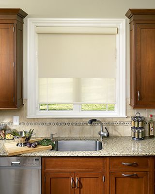 Hunter Douglas Designer Roller Shades work beautifully in the kitchen and roll up neatly out of the way. Austin Window Fashions Hunter Douglas Roller Shades, Garden Bed Greenhouse, Solar Roller Shade, Vinyl Window Trim, Contemporary Window Treatments, Hunter Douglas Blinds, Contemporary Window, Cordless Roller Shade, Half Bath Remodel