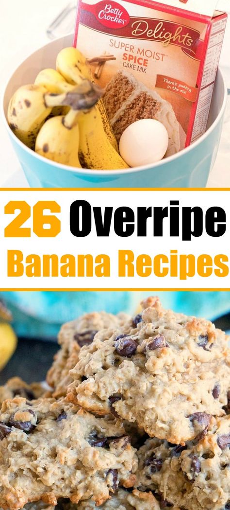 Overripe banana recipes!! #banana #overripe #breakfast #cookies #bread Recipes For Bananas, Banana Dishes, Easy Banana Recipes, Overripe Banana Recipes, Bananas Recipes, Frozen Banana Recipes, Moist Spice Cake, Banana Desserts, Banana Recipes Overripe