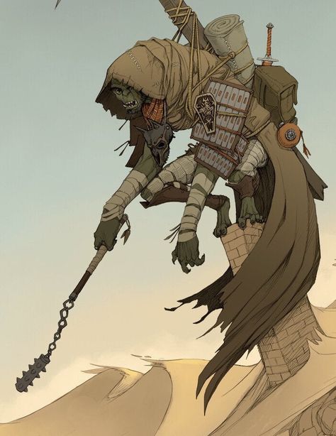 Orc Fighter Dnd, Desert Orc, Fighter Dnd, Desert Art, Dungeons And Dragons Characters, Character Sketches, Creature Concept Art, Fantasy Inspiration, Dieselpunk