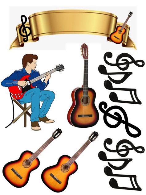 Guitar Topper Printable, Guitar Cake Topper Printable, Guitar Cake Topper, Guitar Birthday Cakes, Guitar Birthday, Music Cake, Guitar Cake, Photo Cake Topper, Boss Birthday