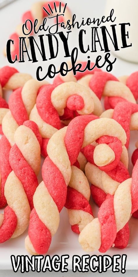 Candycane Peppermint Cookies, Mexican Christmas Cookies Decorated, Candy Cane Cookies With Almond Extract, Twisted Candy Cane Cookies, Candy Cane Twist Cookies, Peppermint Twist Cookies, Vintage Christmas Cookies Recipes, Peppermint Christmas Cookies Recipes, Candy Cane Shortbread Cookies