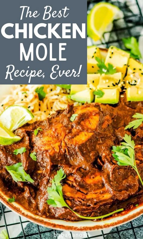 Authentic, Mexican Easy Chicken Mole sauce for tacos and enchiladas. Crockpot Chicken Mole Easy, Authentic Mexican Recipes With Chicken, Mole Side Dishes, Slow Cooker Mole Chicken, Chicken Mole Tacos, Chicken Mole Recipe Crockpot, Slow Cooker Chicken Mole, Recipes Using Mole Sauce, Chicken With Mole Sauce