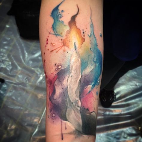 Candle Wind Tattoo, Watercolor Candles, Candle Tattoo, Candle In The Wind, Watercolor Tattoos, Fire Flame, Hair Tattoos, Candle Flames, Skin Art