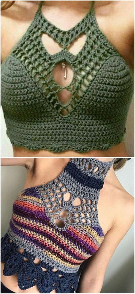 0-1-0-sleeveless-bralette-halter-crop-top-free-crochet-pattern-video-tutorial-dragonfly Crochet Patterns Free, شال كروشيه, Crochet Halter Top, Mode Crochet, Crochet Tops Free Patterns, Booties Crochet, Crochet Summer Tops, Haken Baby, Crochet Halter