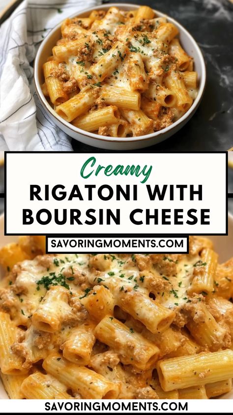 This creamy rigatoni recipe is a dream come true for pasta lovers! Tossed in a velvety Boursin cheese sauce, it’s the perfect blend of rich, garlicky flavors and comforting goodness. Whether you’re craving a cozy dinner or need an impressive dish for guests, this pasta has you covered.Discover how easy this recipe is – click for details

#pasta #pastarecipes #dinnerrecipes #quickdinnerideas #easyrecipes #rigatonipasta #cheesypasta #boursincheese #comfortfood #creamyrecipes #dinnerinspiration # Creamy Rigatoni With Boursin Cheese, Boursin Rigatoni, Boursin Garlic And Herb Cheese Recipes, Boursin Cheese Sauce, Boursin Cheese Recipe, Creamy Rigatoni, Rigatoni Recipe, Cooking Bucket List, Apple Bites