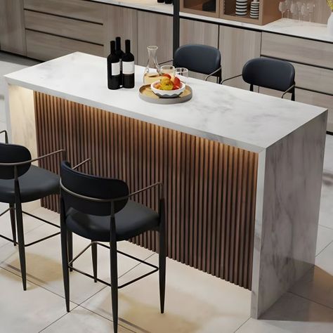 Modern White Faux Marble Top Bar Table with Double Pedestal Base Bar Tables Marble Bar Top, Modern Bar Table, Bar Table And Stools, Marble Bar, Wood Table Bases, Bar Tables, Stone Bar, Bar Designs, Wine Table