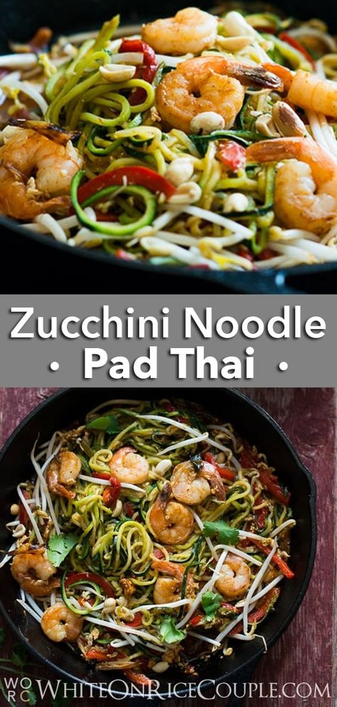 Healthy Zucchini Noodle Chow Mein Recipe on @whiteonrice Pad Thai Recipe Easy, Thai Zucchini, Healthy Pad Thai, Easy Thai Recipes, Healthy Thai Recipes, Zucchini Noodle, Pad Thai Noodles, Zoodle Recipes, Pad Thai Recipe