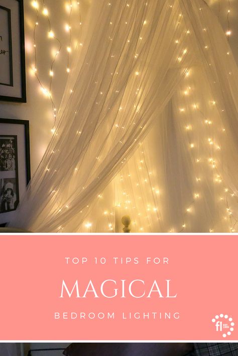 Our latest blog is jam-packed full of bedroom lighting inspiration to help you transform your sleeping space into a magical, beautiful boudoir, simply using fairy lights! From whimsical bedroom canopies to fabulous festoons and pegged-up Polaroids, we've got all the tips you need. #bedroomlights #fairylights #bedroomcanopy #bedroomdecor #bedroomstyle Fairy Light Canopy Bed, Fairy Lights Kids Bedroom, Indoor Fairy Lights Living Room, Fairy Lights Girls Bedroom, Fairy Lights Around Headboard, Fairy Lights Bedroom Ceiling, Bunk Beds Fairy Lights, Bedroom Twinkle Lights, Fairy Lights Toddler Bedroom