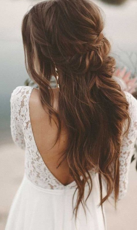 Boho Wedding Hair, Wedding Hair Down, Elegant Bride, Half Up Half Down Hair, Lace Bridal, Wedding Hairstyles For Long Hair, Formal Hairstyles, Wedding Hair And Makeup, Bride Hairstyles