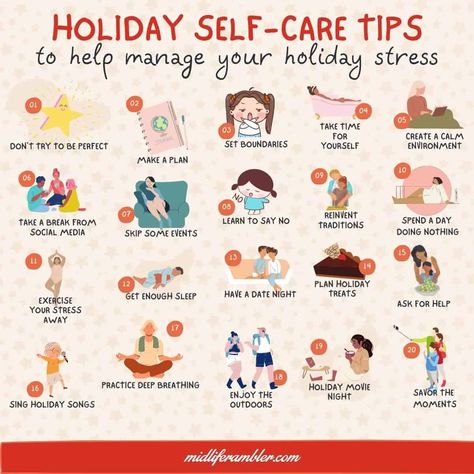 Exercise Self Care, Self Care Holidays, Holiday Self Care Tips, Seasonal Self Care, Christmas Self Care Ideas, Coping With Holiday Stressors, Winter Self-care, Holiday Self-care, December Self Care