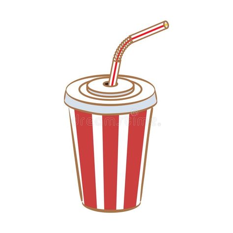 Striped Cup Soda With Straw. Stock Vector - Illustration of industry, recycling: 142514051 Straw Illustration, Soda Illustration, American Girl Beds, Cinema Popcorn, Red Drinks, Tshirt Illustration, Clover Tattoos, Movie Themed Party, Paper Dolls Clothing