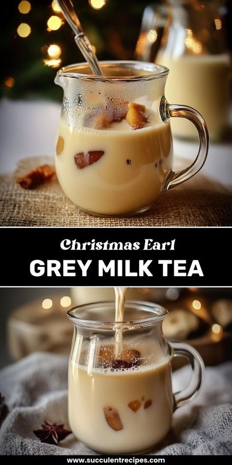 Sip on this cozy Earl Grey Milk Tea this Christmas! With its fragrant bergamot flavor and creamy milk, this tea is the perfect warm drink to enjoy by the fireplace during the holidays. Earl Grey Milk Tea Recipes, Fancy Tea Drinks, Afternoon Tea For One, Earl Grey Hot Chocolate, Christmas Tea Ideas, Christmas Tea Recipe, English Tea Recipes, December Tea, Earl Grey Milk Tea