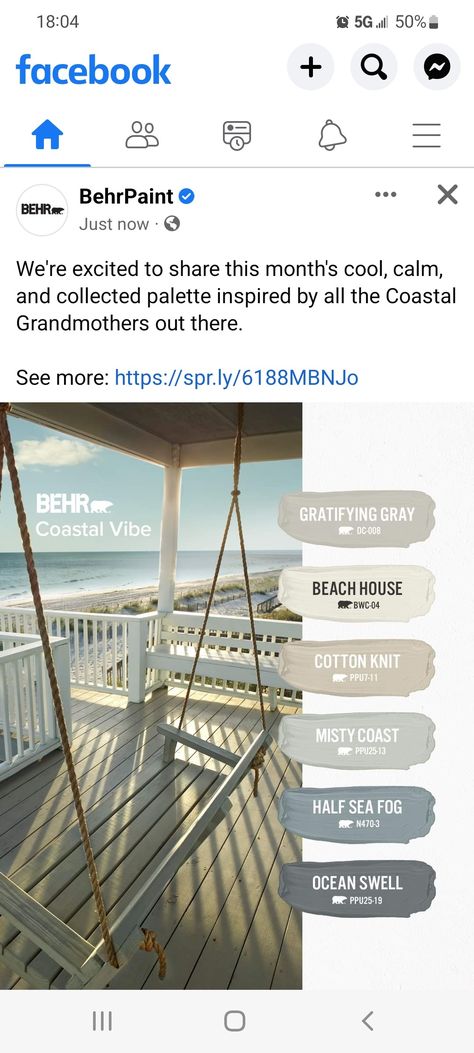 Behr Ocean Abyss Color Palettes, Behr Coastal Storm, Behr Beach Color Palette, Behr Misty Coast, Beach Bedroom Paint Colors, Coastal Beach Bedroom, Entryway Colors, Creative Kitchen Ideas, Beach Color Palettes