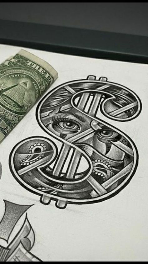 Money Hungry Drawing, Money Sign Drawing, Money Hungry Tattoo, Bulls Tattoo, 100 Dollar Bill Tattoo, Gambling Tattoos, Chicago Bulls Tattoo, Dollar Tattoo, Money Hungry