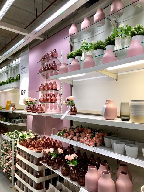 Ikea Aesthetic Store, Ikea Store Display, Pink Decorations, Ikea Shopping, Visual Merchandising Displays, Aesthetic Stores, Ikea Store, Merchandising Displays, Pink Decor