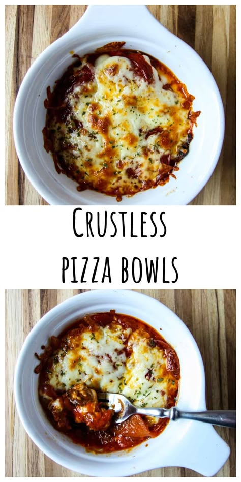 Easy and delicious crustless Pizza Bowls give you all the pizza flavors and cheesy goodness minus the carbs. Pizza in a Bowl is quick and easy to put together and customize and it's gluten free, keto, and low carb. Keto Pizza Bowl Low Carb, Keto Crustless Pizza Bowls, Pizza Bowls Low Carb In Oven, Pizza Bowls Low Carb, Crustless Pizza Bowl, Keto Pizza Bowl, Pizza Bowls, Low Sugar Dinners, Crustless Pizza