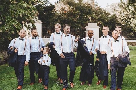 Rustic wedding groomsmen with suspenders Spongebob Wedding, Boho Wedding Attire, Blue Groomsmen Suits, Rustic Wedding Groomsmen, Boho Glam Wedding, Wedding Suspenders, Blue Tux, Groomsmen Suspenders, Boathouse Wedding