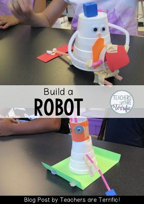 STEM Challenge for first graders! They build a robot after reading a book! Thanksgiving Activities For Kindergarten, The Most Magnificent Thing, Lego Camp, Genius Bar, Stem Centers, Elementary Stem Activities, Build A Robot, Summer Stem, Steam Challenges