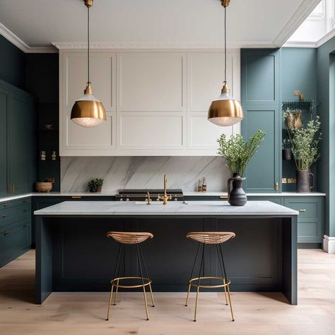 5+ Key Elements of a Two Tone Modern Kitchen You'll Love • 333+ Images • [ArtFacade] Three Tone Kitchen, Two Tone Modern Kitchen, Three Tone Kitchen Cabinets, Dual Tone Kitchen, 2 Tone Kitchen Cabinets, Monochromatic Kitchen, Cabinet Color Ideas, Monochrome Kitchen, Green Kitchens