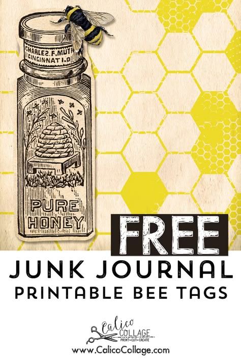 Bumble Bee Free Printables, Free Junk Journal Bee Printables, Free Honey Bee Printables, Bee Ephemera Free Printables, Bee Tags Free Printables, Bee Images Free Printable, Bee Printables Free, Free Junk Journal, Bee Tags