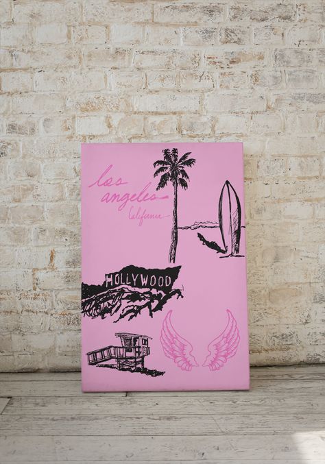 Shop graphics to your home 🎀 The Pink Wall Los Angeles, Los Angeles Poster Vintage, Los Angeles Artwork, Los Angeles Travel Poster, Usa City, House Apartment, Usa Cities, Canvas Drawing, Dorm Posters