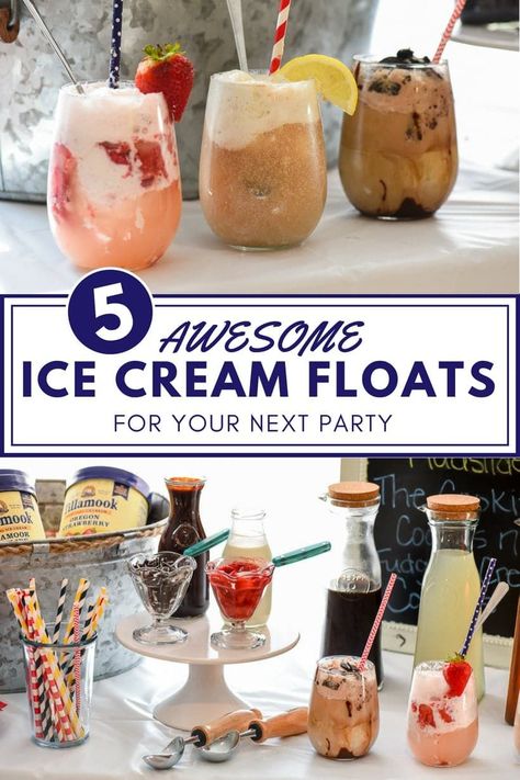 Ice Cream Float Party, Ice Cream Float Bar, Ice Cream Float Recipes, Ice Cream Float, Frozen Treats Recipes, Fun Ice Cream, Float Recipes, Ice Cream Shake, Ice Cream Drinks