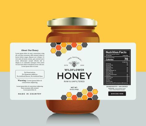 Honey Brand Logo Ideas, Honey Jar Labels Design, Honey Sticker Design, Honey Bottle Design, Honey Box Packaging, Food Labels Design, Honey Branding Design, Honey Bottle Packaging, Honey Label Design Ideas