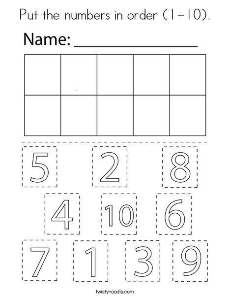 Put the numbers in order (1-10) Coloring Page - Twisty Noodle Number Practice 1-10, Number Order Worksheets 1-10, Number Review Worksheets 1-10, Review Numbers 1-10 Preschool, Order Numbers 1-10, Match The Numbers 1-10, Kindergarten Numbers 1-10, Learning Numbers Worksheets, Printing Numbers 1-10