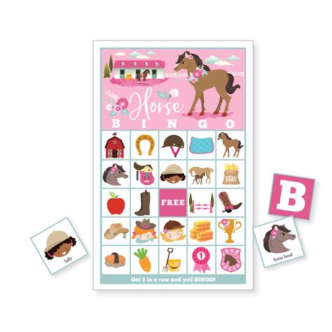 Horse Bingo, Horse Birthday Party, Bingo Games For Kids, Printable Bingo Games, Pony Games, Bingo For Kids, Horse Birthday Parties, Game Girl, Cowgirl Birthday Party