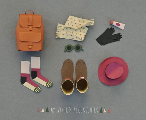 MY WINTER ACCESSORIES; by Chloé Fleury Chloe Fleury, Diy Winter Clothes, Diy Womens Clothes, Old Baby Clothes, Cut Paper Illustration, Upcycle Crafts Diy, Paper Craft Techniques, Paper Clothes, Holiday Lookbook