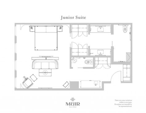 Junior Suite Hotel, Junior Master Suite Bedroom, Bedroom Suite Layout, Hotel Suite Plan, Hospitality Architecture, Hotel Layout, Master Suite Floor Plan, Square Floor Plans, Suite Room Hotel