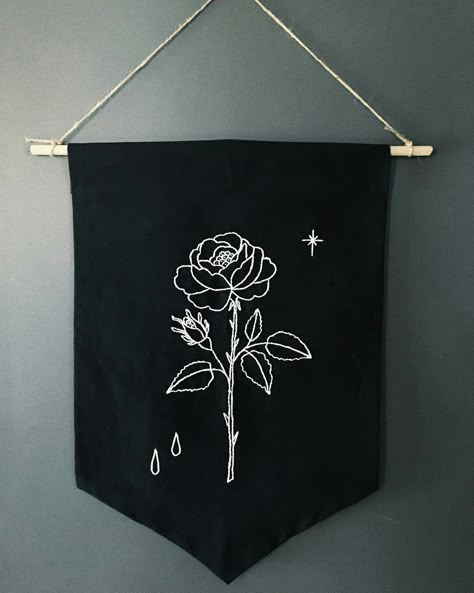 Velvet Wall Hanging, Tattoo Banner, Canvas Banner, Blackwork Embroidery, Upcycle Sewing, Wall Banner, Hanging Banner, Arte Popular, Embroidery Inspiration