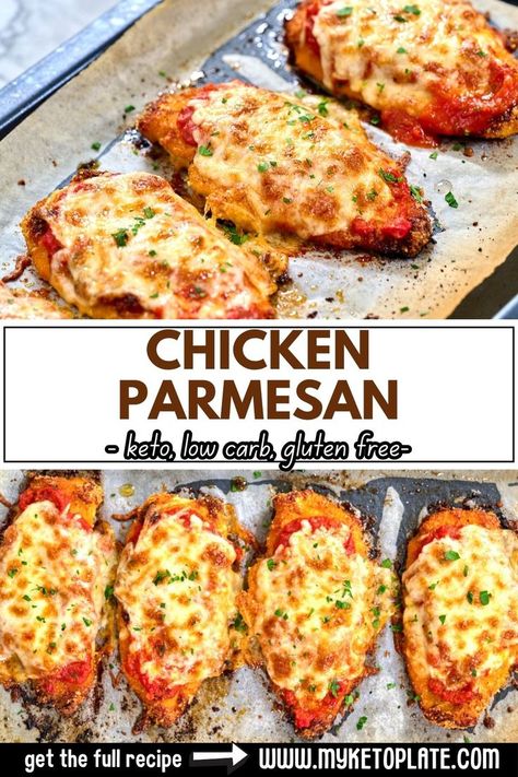 This keto chicken parmesan is a game-changer! It's crispy on the outside, juicy on the inside, and topped with tomato sauce and lots of cheese—baked to golden perfection and totally low-carb. Quick, easy, and delicious, you’ll want to make this all the time! With just chicken breast, eggs, and shredded mozzarella, you can whip up the crispiest oven-baked chicken. It’s perfect for those nights when you want a family dinner that’s fast and simple! Keto Chicken Parmesan, Cream Cheese Spinach, Crispy Baked Chicken Thighs, Oven Baked Chicken Parmesan, Crispy Oven Baked Chicken, Stuffed Chicken Breast Spinach, Cheese Baked, Mozzarella Chicken, Chicken With Olives