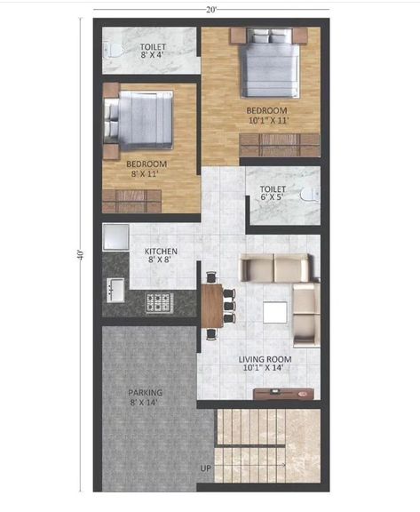 Indian Small House Design, 2d Plan House, House 2d Plan, 20 50 House Plan, 20x30 House Plans, Floor Planning, Budget House Plans, Single Storey House Plans, 20x40 House Plans