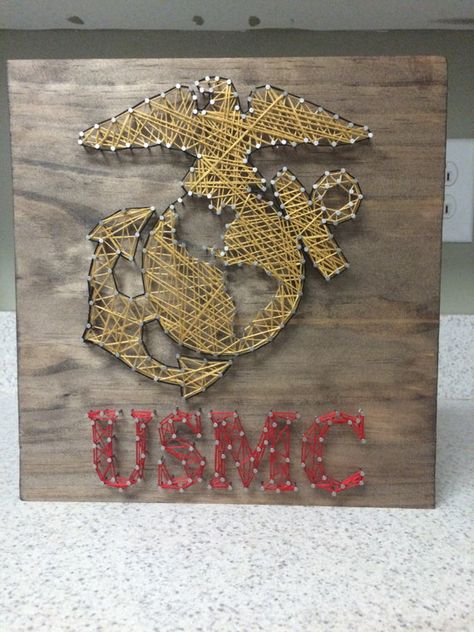 Marine Corps EGA String Art Wood Sign-Made to by CuseyCustomCrafts Usmc Crafts, Marine Cookies, Anchor String Art, Military Diy, Marine Party, Painted Frog, Usmc Mom, Eagle Globe And Anchor, Military Crafts