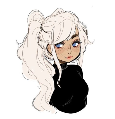 Girl with white hair, drawing, cute!! Cartoon Drawings Of People, Cartoon Girl Drawing, Art Pastel, 캐릭터 드로잉, Dessin Adorable, Drawing Tutorials, 영감을 주는 캐릭터