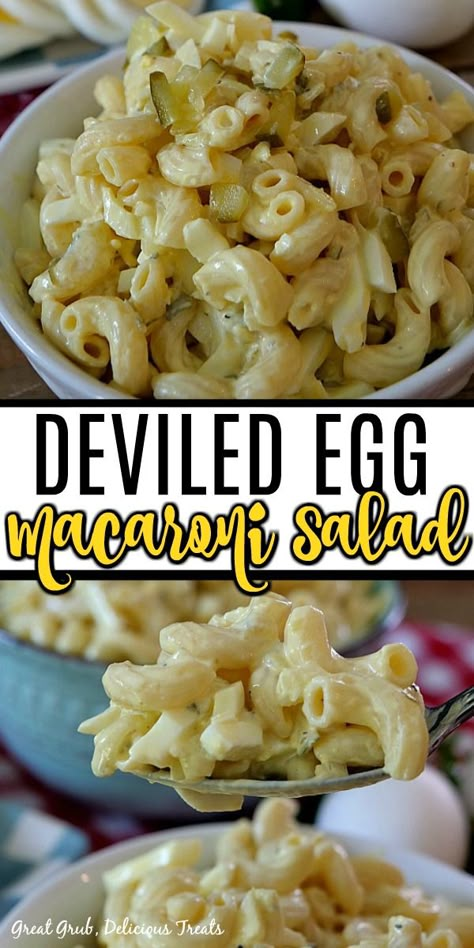 Deviled Egg Macaroni Salad is loaded with flavor, tastes like deviled eggs and is a delicious macaroni salad recipe. Deviled Egg Macaroni Salad, Egg Macaroni Salad, Homemade Macaroni Salad, Pasta And Veggies, Deviled Egg Salad, Easy Macaroni Salad, Easy Macaroni, Best Macaroni Salad, Macaroni Salad Recipe